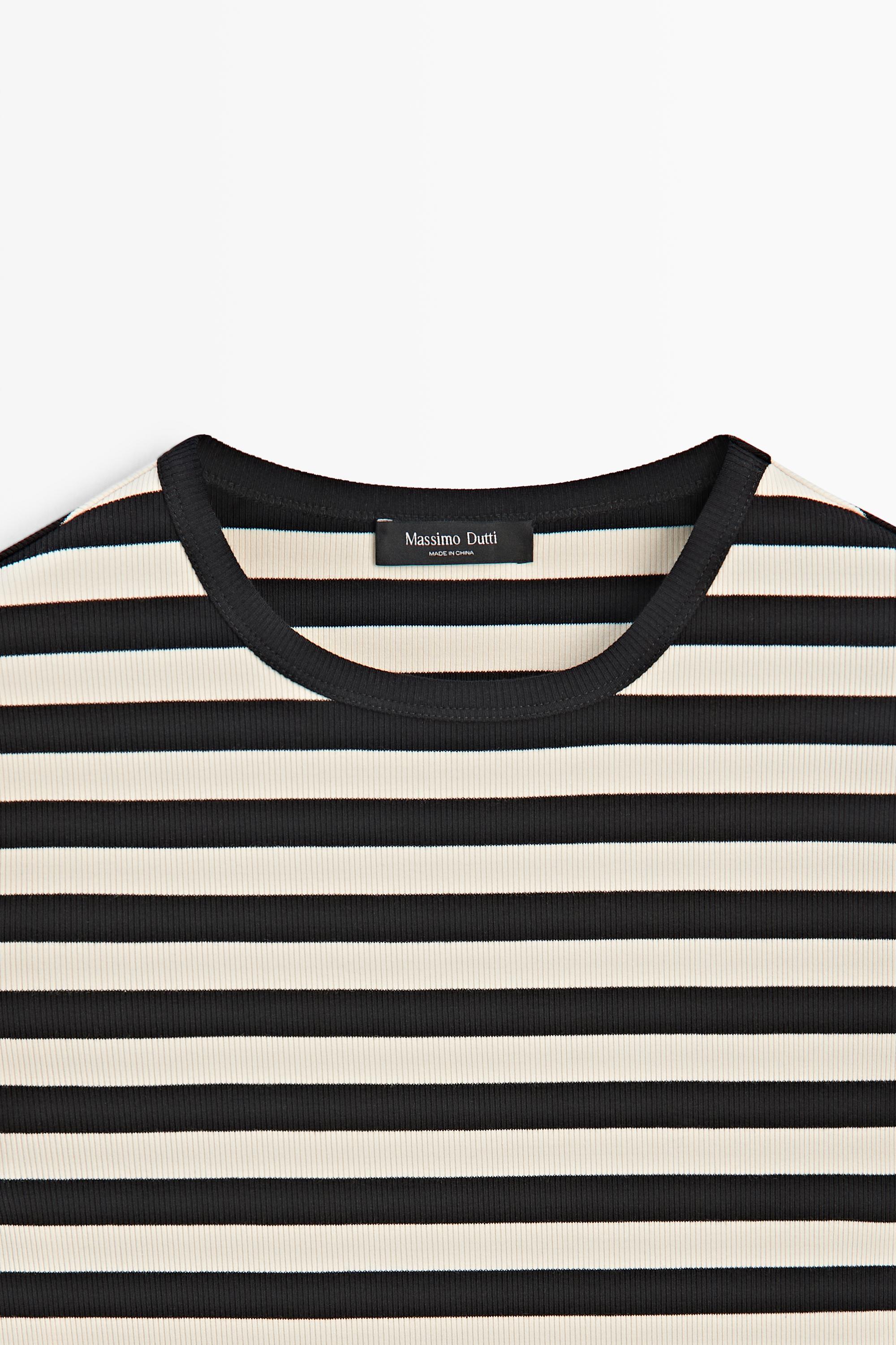 Short sleeve striped cotton blend T-shirt
